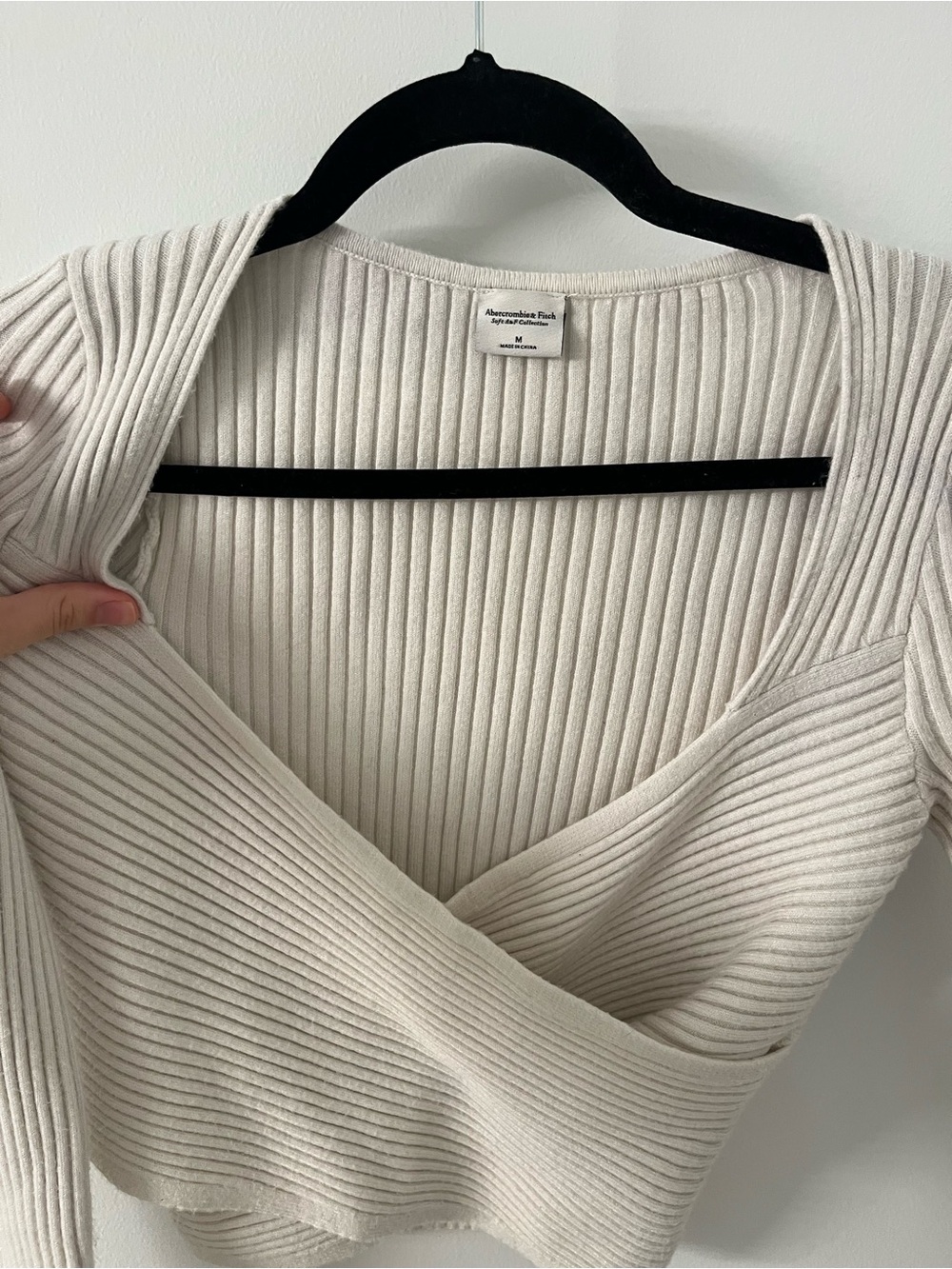 Abercrombie & Fitch Cream Ribbed V-Neck Wrap Sweater